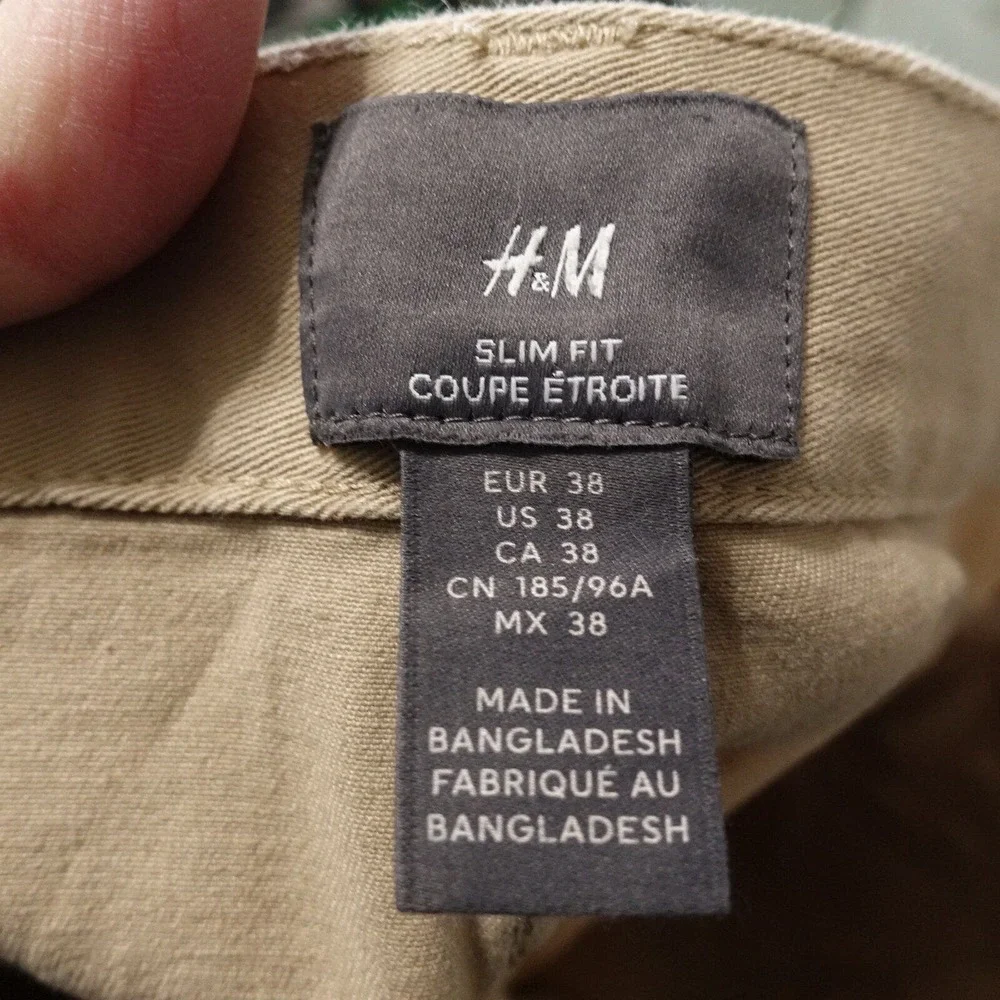 H&M SLIM FIT BEIGE KHAKI COTTON BLEND CHINO PANTS MENS SIZE 38‎ EUC